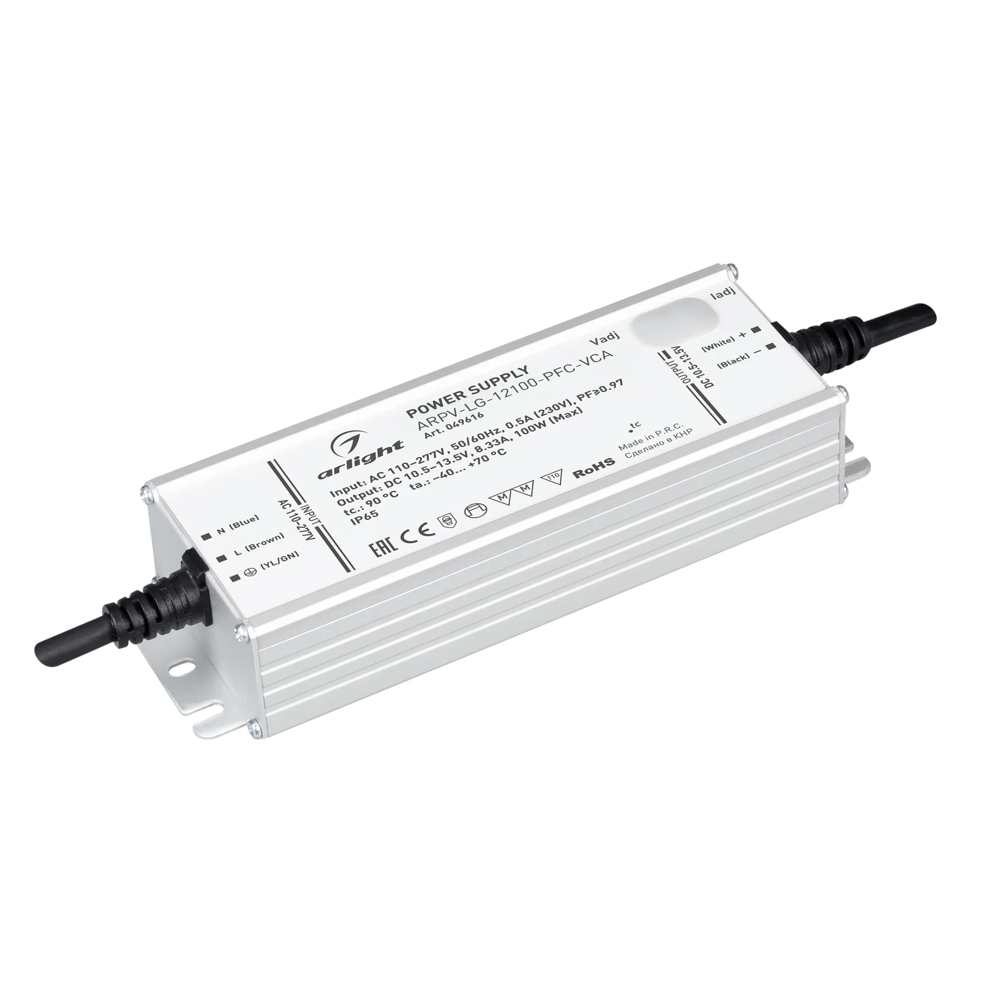 Блок питания ARPV-LG-12100-PFC-VCA (10.5-13.5V, 8.33A, 100W) (Arlight, IP65 Металл, 5 лет) - изображение товара