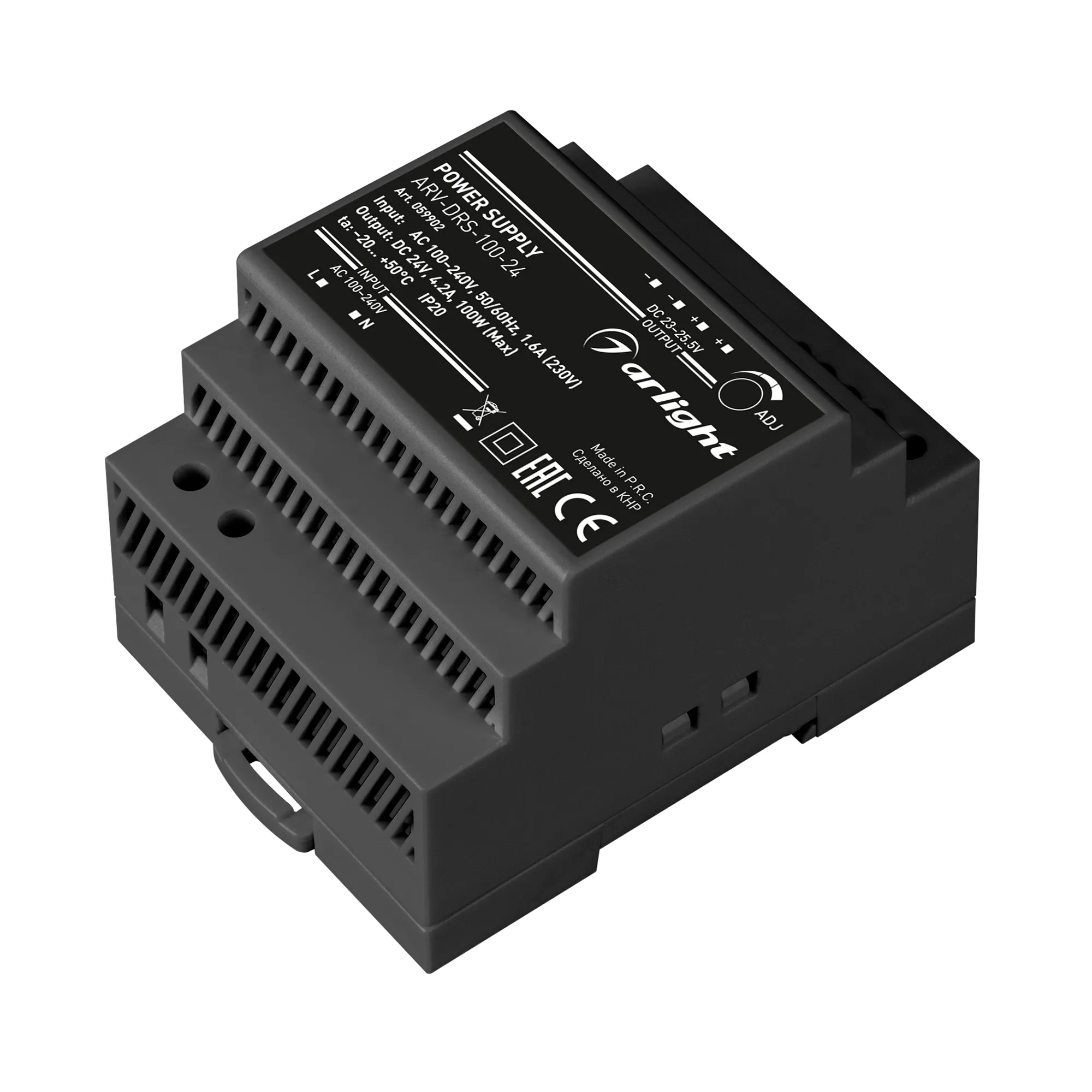 Блок питания ARV-DRS-100-24 (24V, 4.2A, 100W) (Arlight, IP20 DIN-рейка 5 лет) - изображение товара