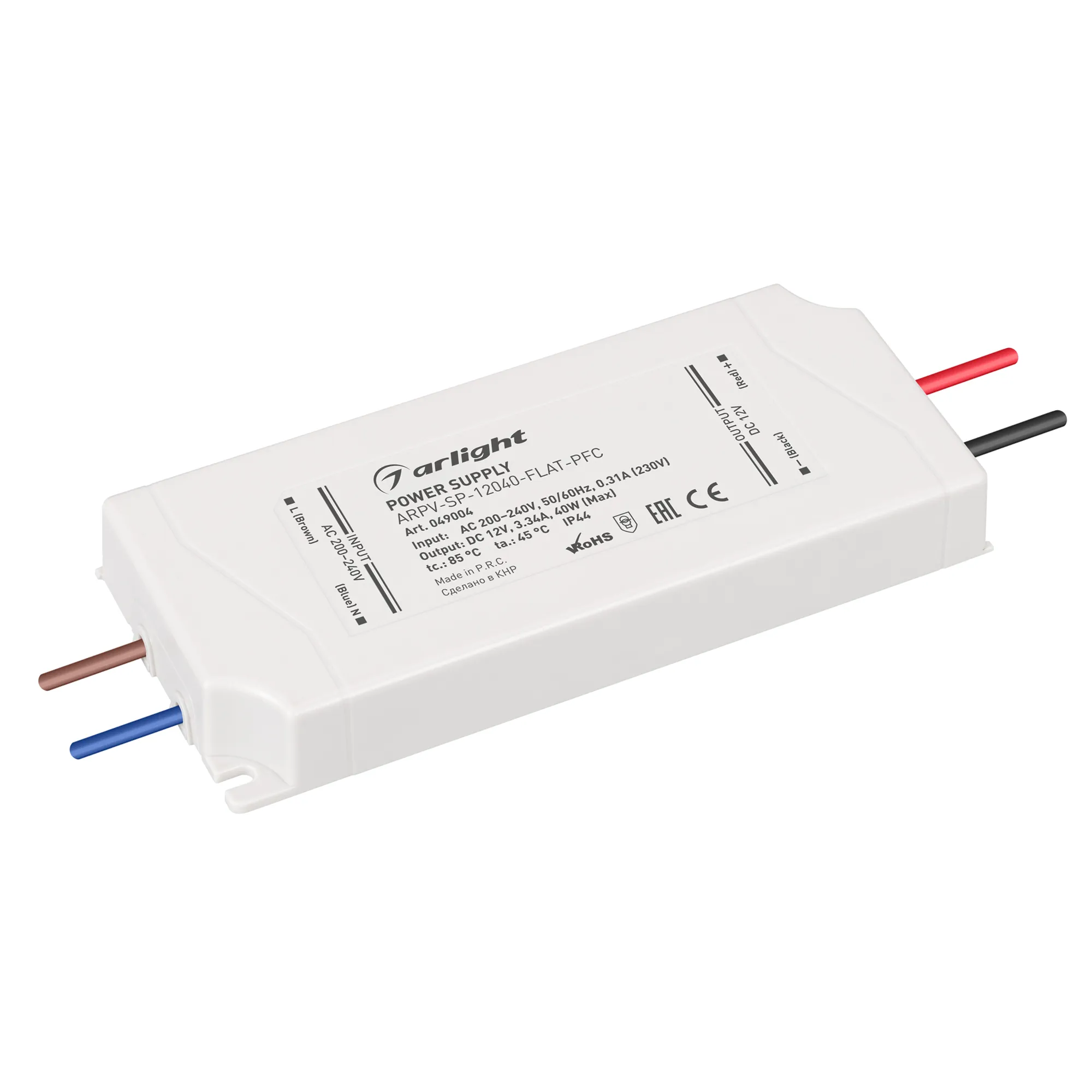 Блок питания ARPV-SP-12040-FLAT-PFC (12V, 3.34A, 40W) (Arlight, IP44 Пластик, 5 лет) - изображение товара